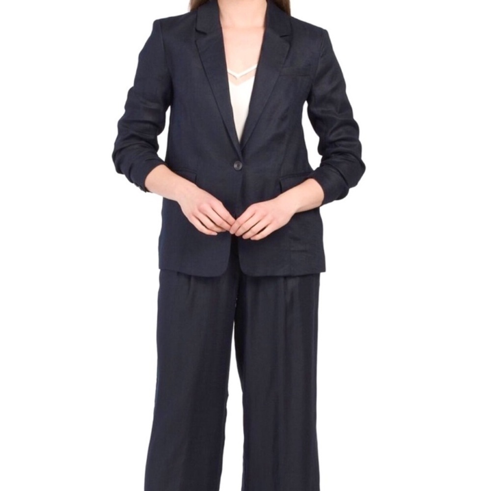 Elie Tahari Women's Navy Blue Blazer Size 6 linen Suit Jacket - Picture 2 of 9